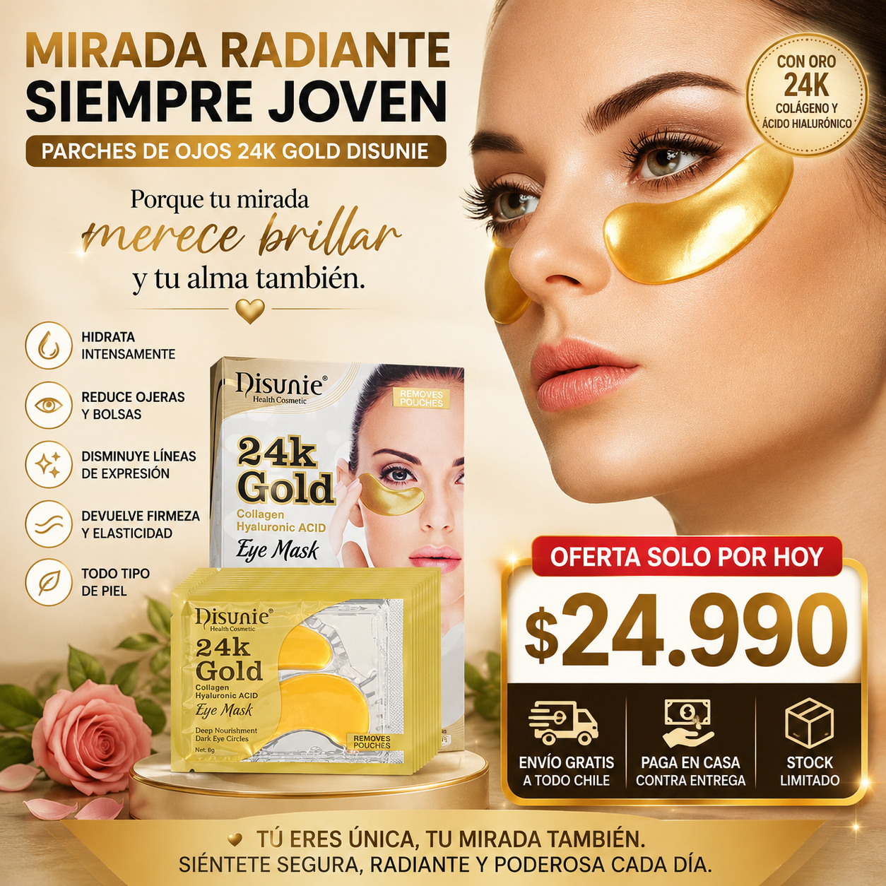 PARCHE HIDRATANTE PARA OJOS, CON ACIDO HIALURONICO