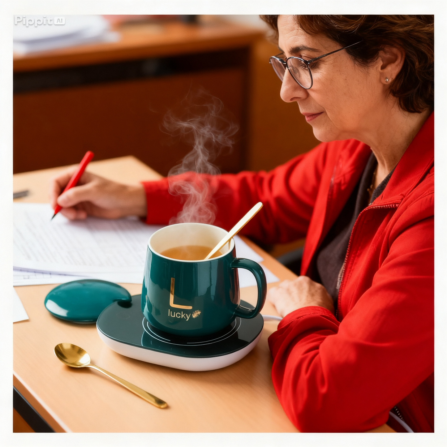 Taza con platillo calentador