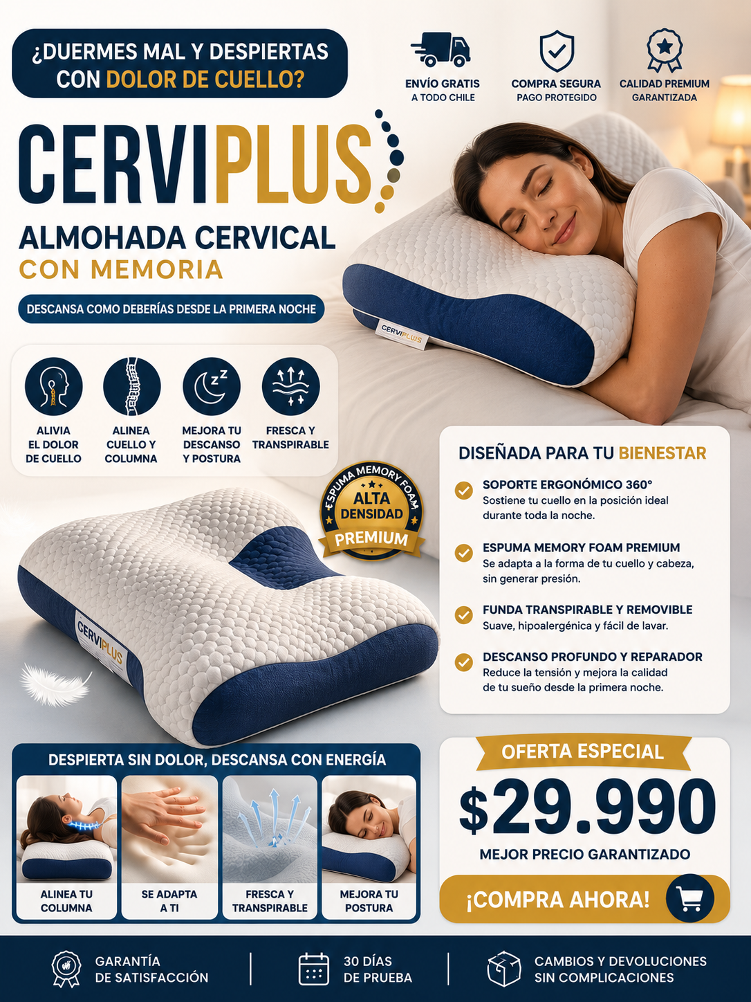 CERVIPLUS / Almohada Cervical  con Memoria